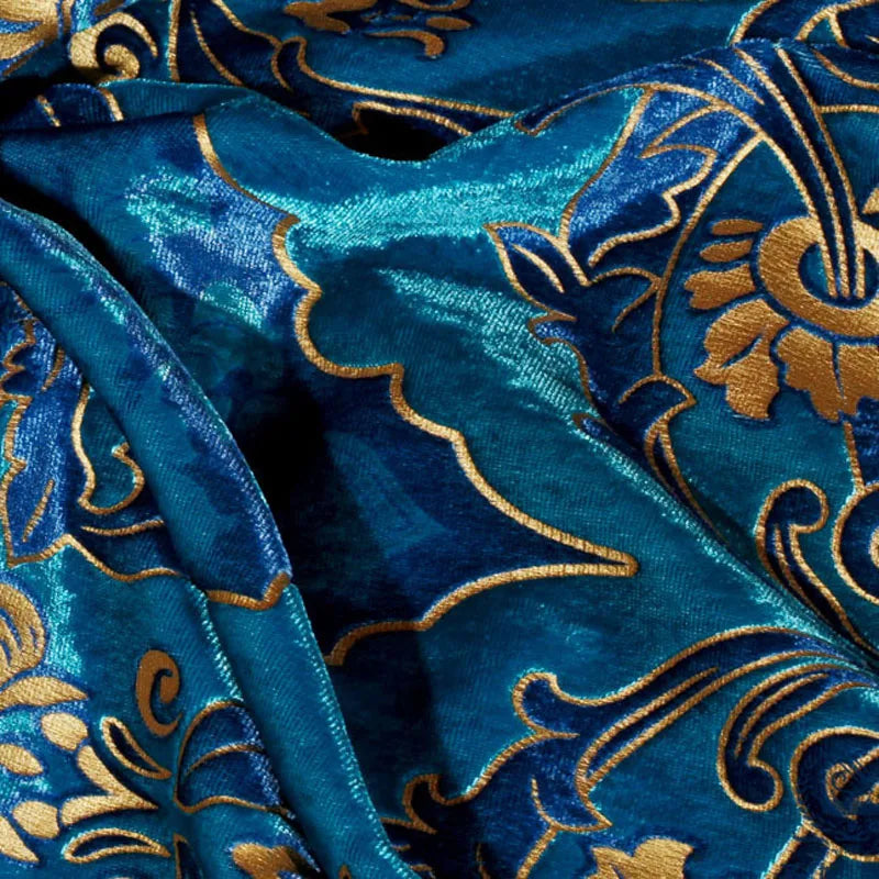 Luxury Romantic Velvet Curtain for Window, Beaded Valance, Gold and Royal Blue, Blackout for Bedroom, Living Room, Wedding