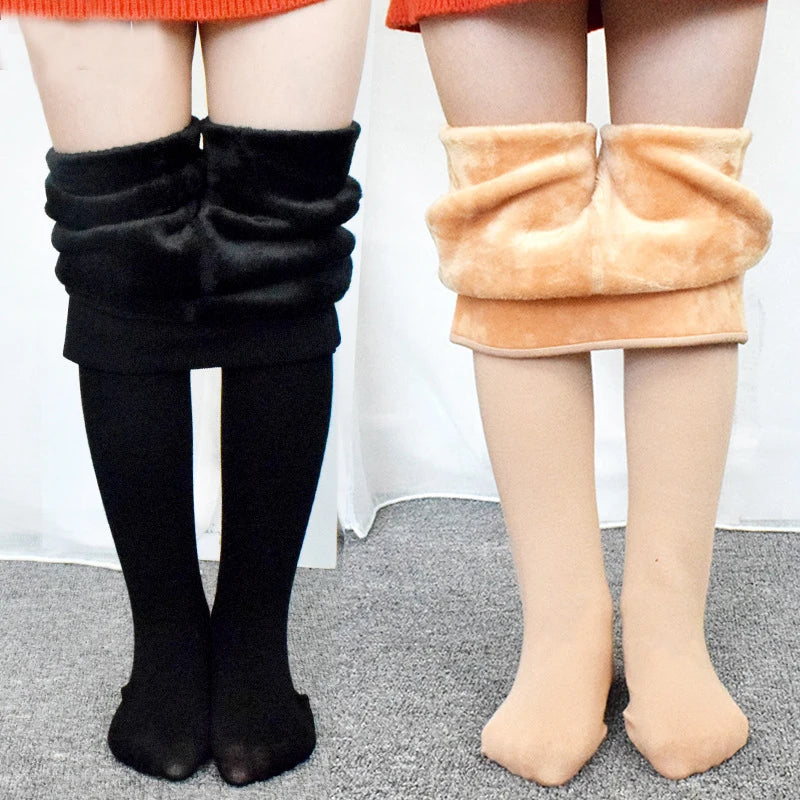 High-Quality Winter Girls’ Velvet Fur Leggings – Warm Elastic Waist Cotton Pants