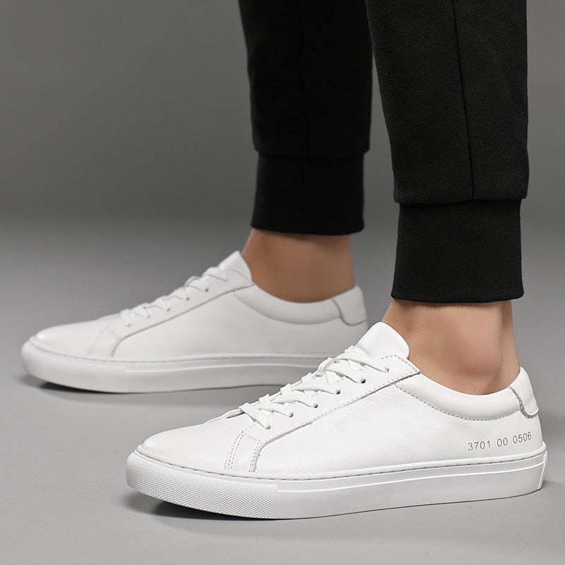 Spring Summer White Genuine Leather Men's Shoes Men's Casual Shoes