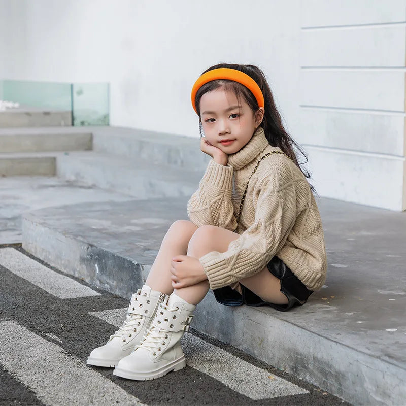 Girls’ Autumn/Winter Fashion Mid-Calf Boots – Warm Princess Sneakers for Kids (Ages 3–12)