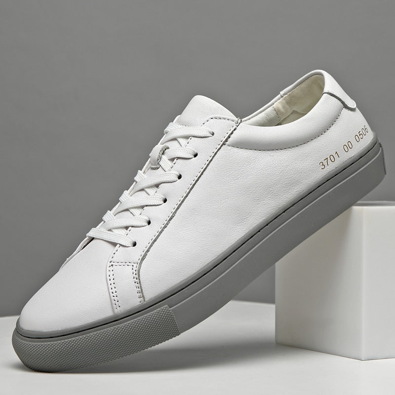 Spring Summer White Genuine Leather Men's Shoes Men's Casual Shoes