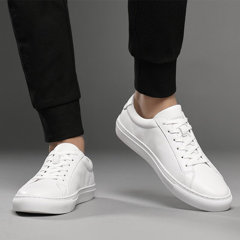 Spring Summer White Genuine Leather Men's Shoes Men's Casual Shoes