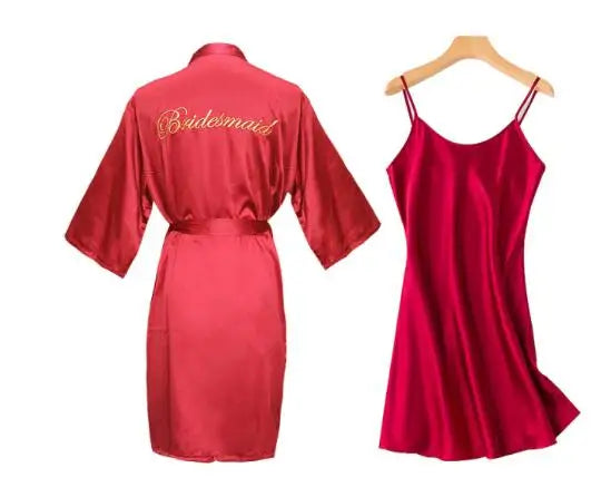 Bride & Bridesmaid Robe with Lettering – Sling Cami Dress Wedding Gift for Bride, Mother, or Sister