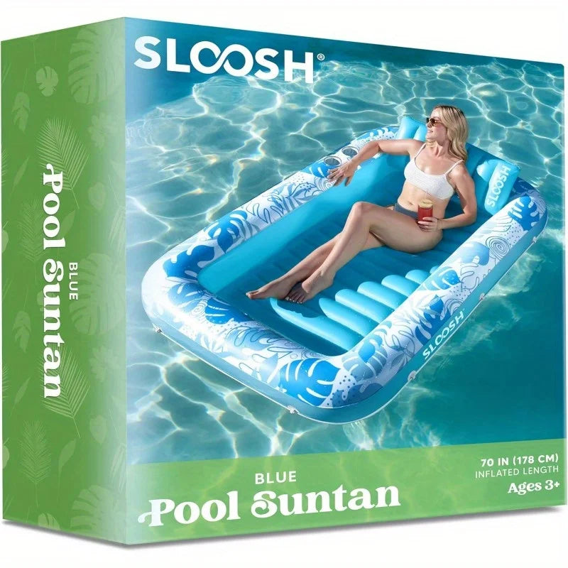 4-in-1 Inflatable Tanning Pool Float with Pillow, 70 x 46 in — view 6 of pool floats