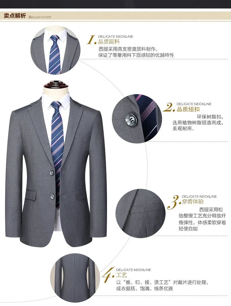 2024 Two-button Suit for Men (suit + Trousers) Handsome Slim-fit Business Professional Work Formal Two-piece Set S-6XL