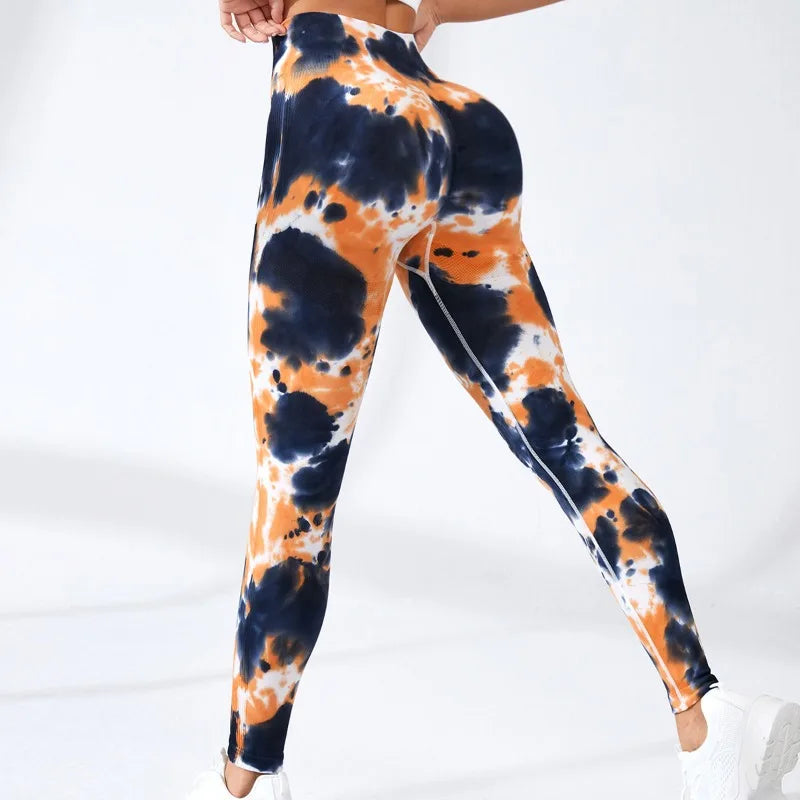 Seamless Tie Dye Leggings Women Knitting Fitness Leggings High Waist Butt Lift Slim Yoga