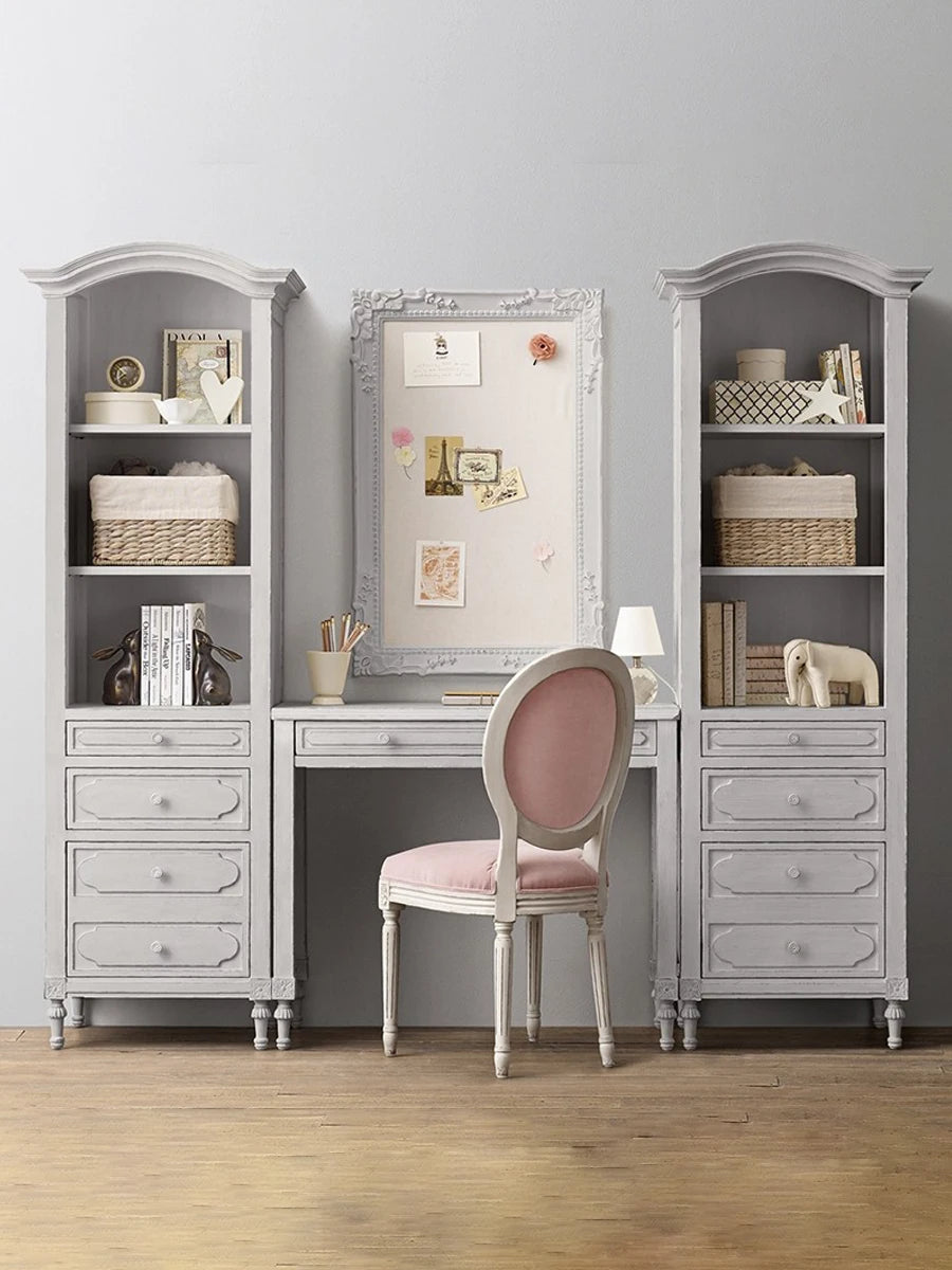 Solid Wood Writing Desk & Cabinet – Elegant Carved Children's Bookcase