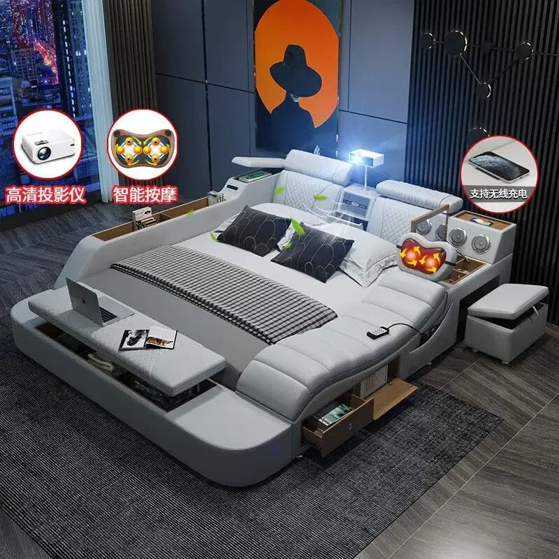 Luxury Leather Smart Bed – Multifunctional Comfort with Bluetooth & Massage