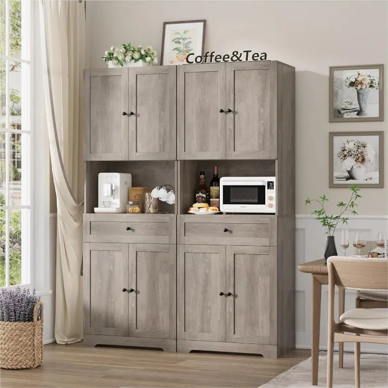 Tall Bathroom Storage Cabinets with 4 Doors & Shelves & Drawer, 67” Tall Storage Cabinet Freestanding for Bathroom, Brown