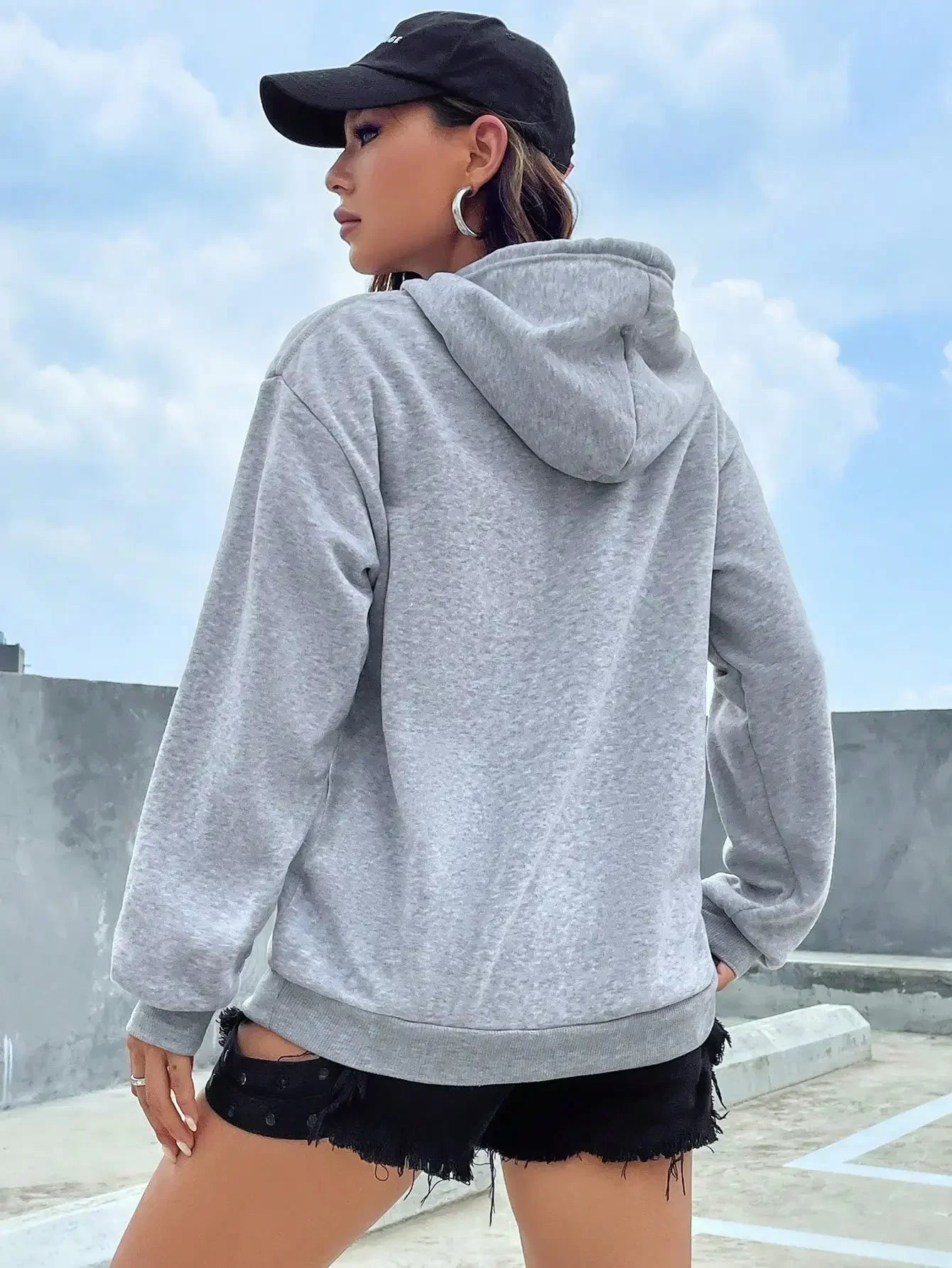 Women’s Solid Color Pocket Sweatshirt – Casual All-Match Creative Hoodie