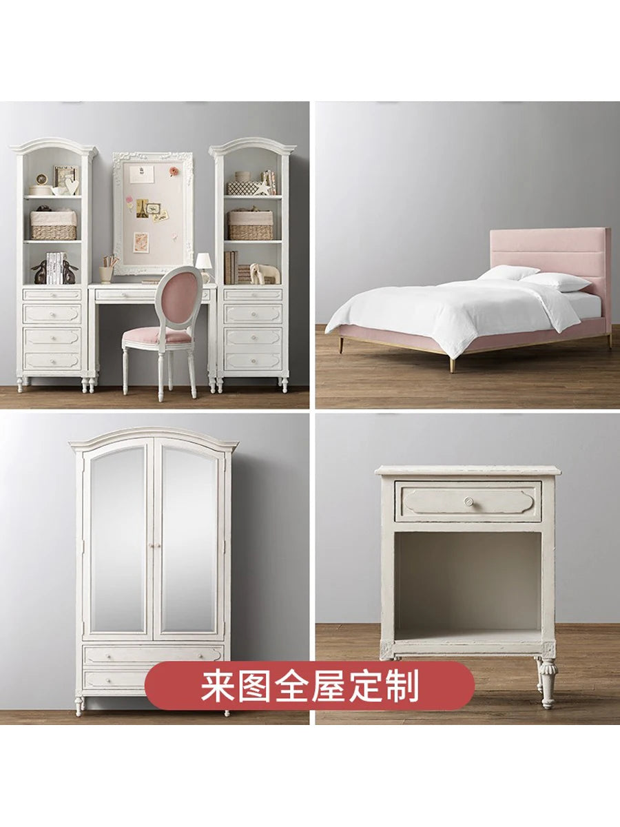 Solid Wood Writing Desk & Cabinet – Elegant Carved Children's Bookcase