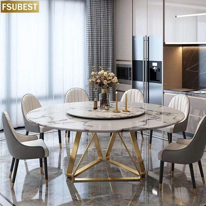 Italian Modern 8-Seater Dining Table Set – Marble & Gold Stainless Steel Elegance
