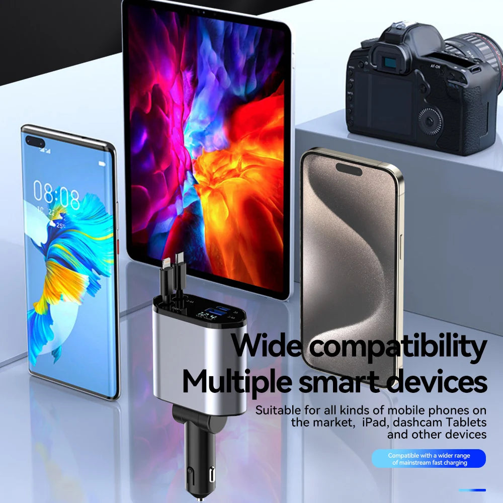 4-in-1 120W Retractable Car Charger — USB-C + Lightning + Type-C Cigarette Adapter — view 6 of chargers & cables