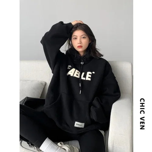 2025 Women's Thick Fleece Hoodie – Warm Loose Streetwear Sweatshirt for Autumn & Winter