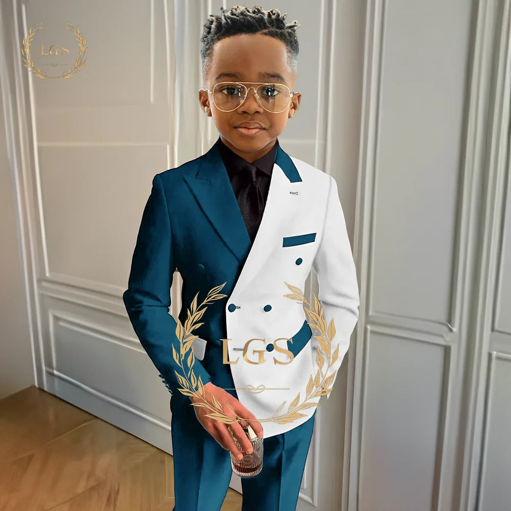 Boys’ Formal Elegant Colorblock Suit – 2-Piece Jacket & Pants Set for Weddings, Parties & Special Occasions