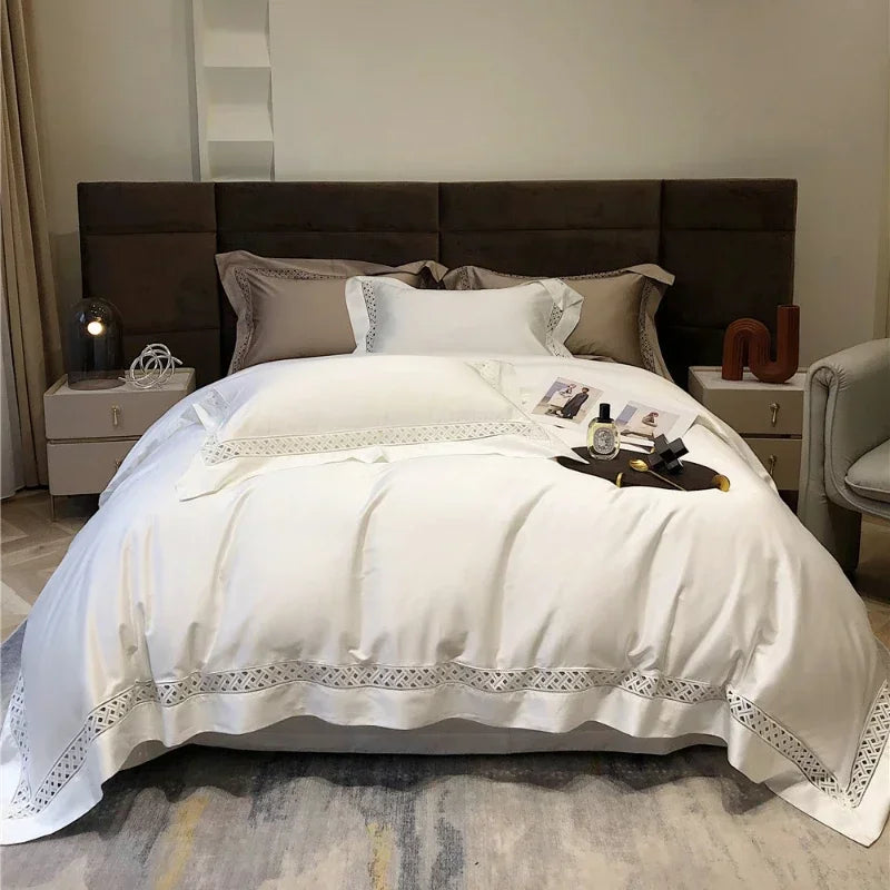 High-End Luxury 140 Pieces Pima Cotton Four-Piece Set Pure Cotton All Cotton Lace Hollow Quilt Cover Bed Sheet Bedding