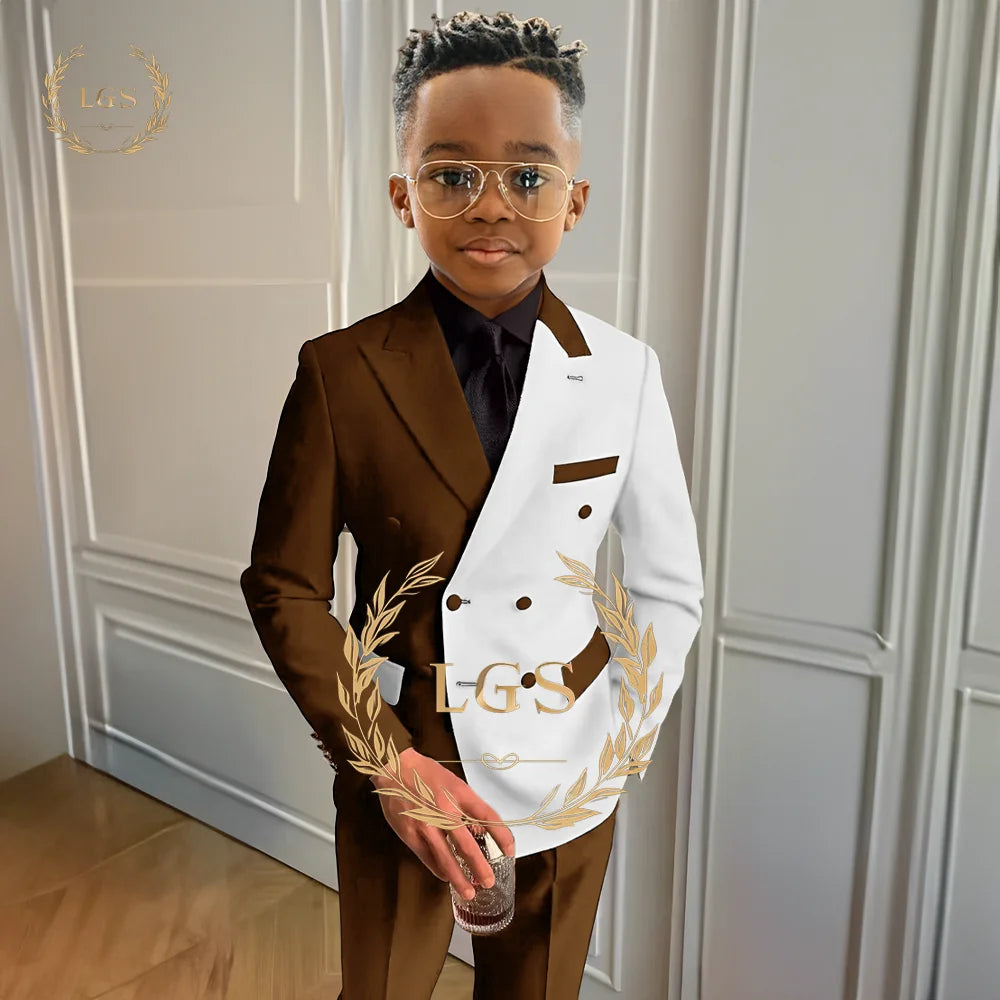 Boys’ Formal Elegant Colorblock Suit – 2-Piece Jacket & Pants Set for Weddings, Parties & Special Occasions