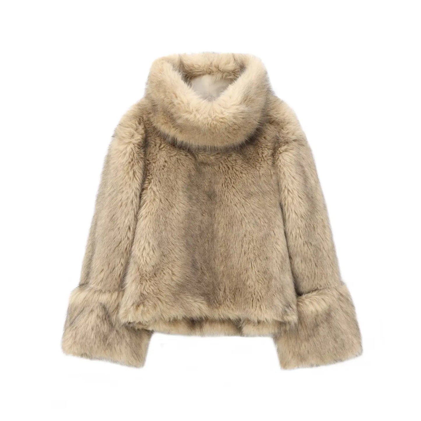 Women’s Artificial Fur Effect Hoodie – Soft Vintage Loose Pullover for Autumn