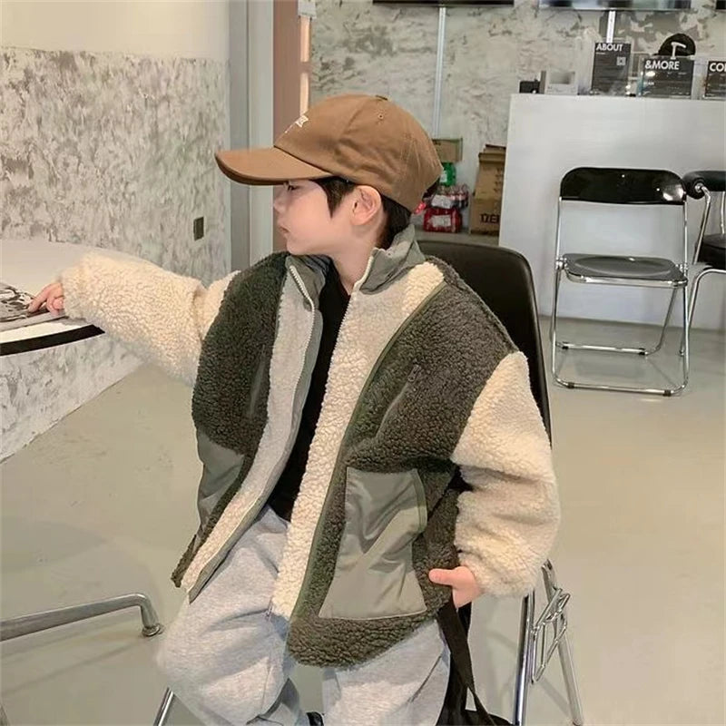 Boys’ Plush Cotton Winter Coat – Plus Velvet Thickened Jacket with Pockets | Perfect Christmas Gift