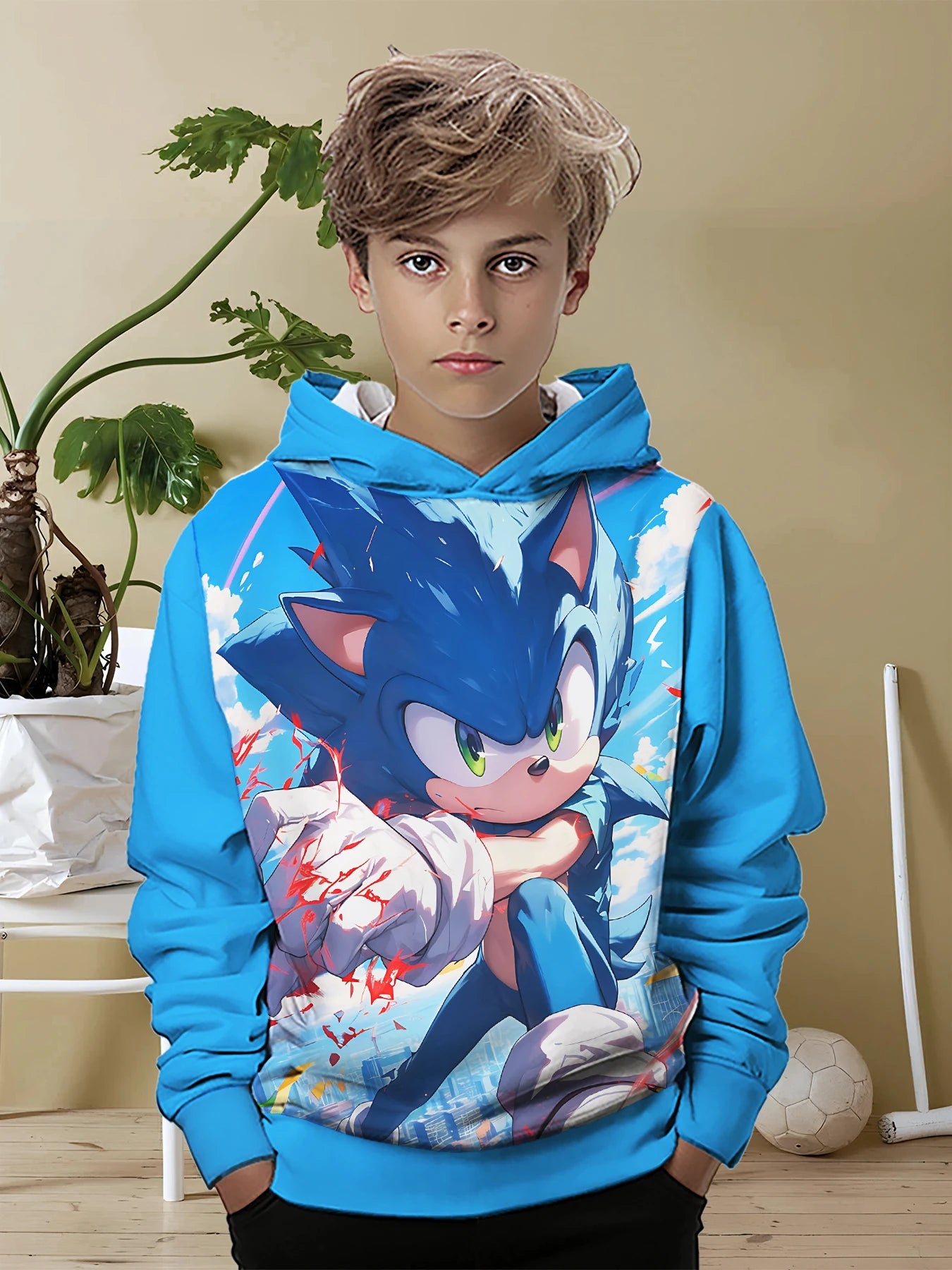 S-Sonic the Hedgehog 3D Print Hoodie – Unisex All-Season Casual Sweatshirt for Boys & Girls