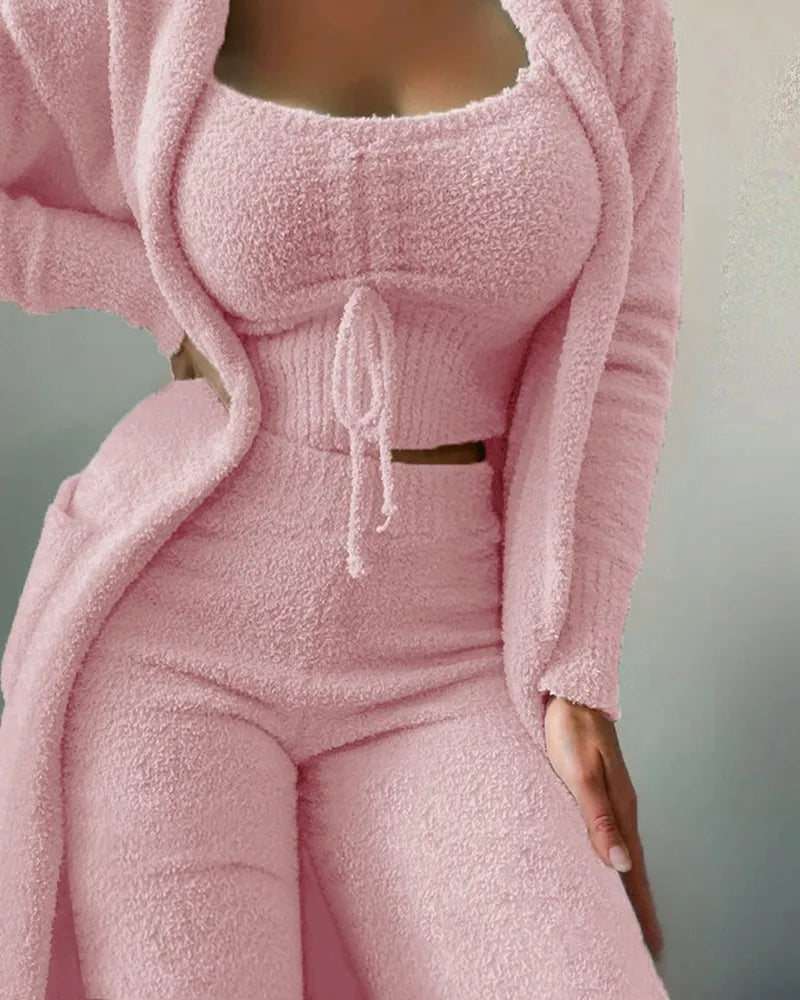 Autumn Winter New Velvet Pajamas 3 Pieces Sets For Womens Warm Soft Fleece Pyjamas Nightgown Sleepwear Homewear