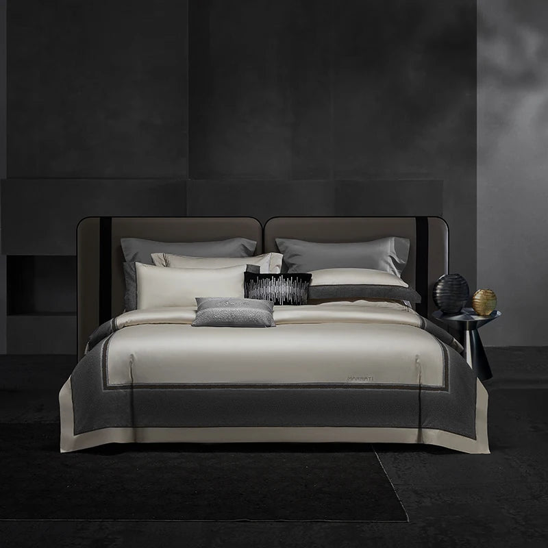 4pcs 1600TC Supima Luxury Bedding Set – Satin Yarn-Dyed Jacquard Egyptian Cotton Duvet Cover & Sheet