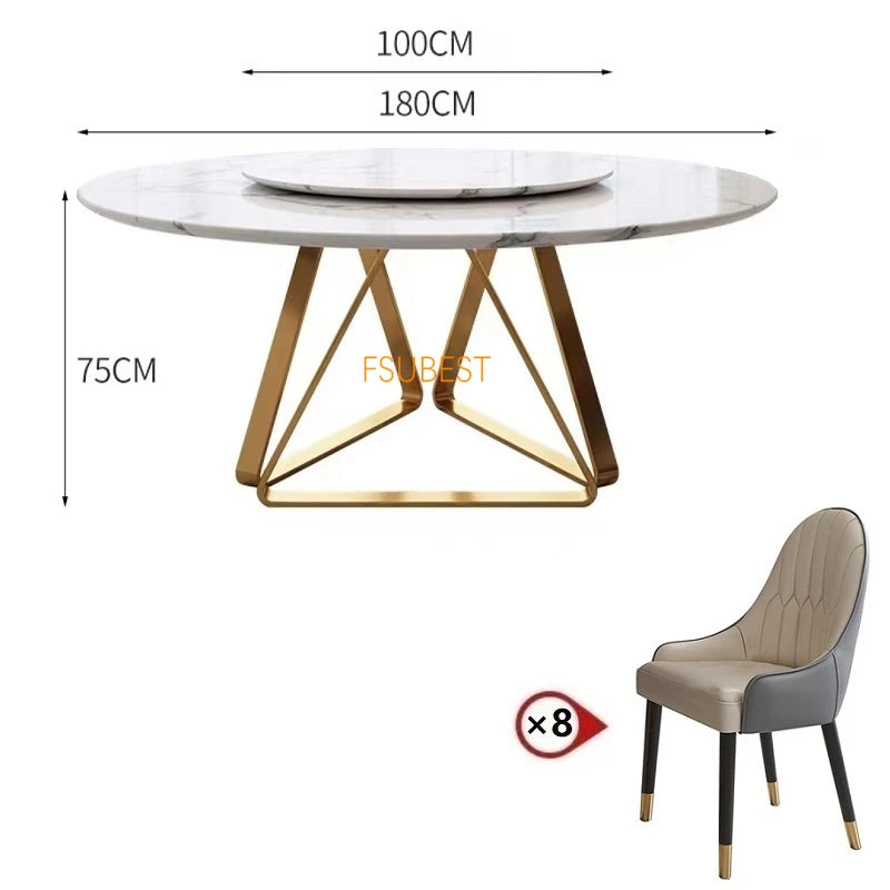 Italian Modern 8-Seater Dining Table Set – Marble & Gold Stainless Steel Elegance