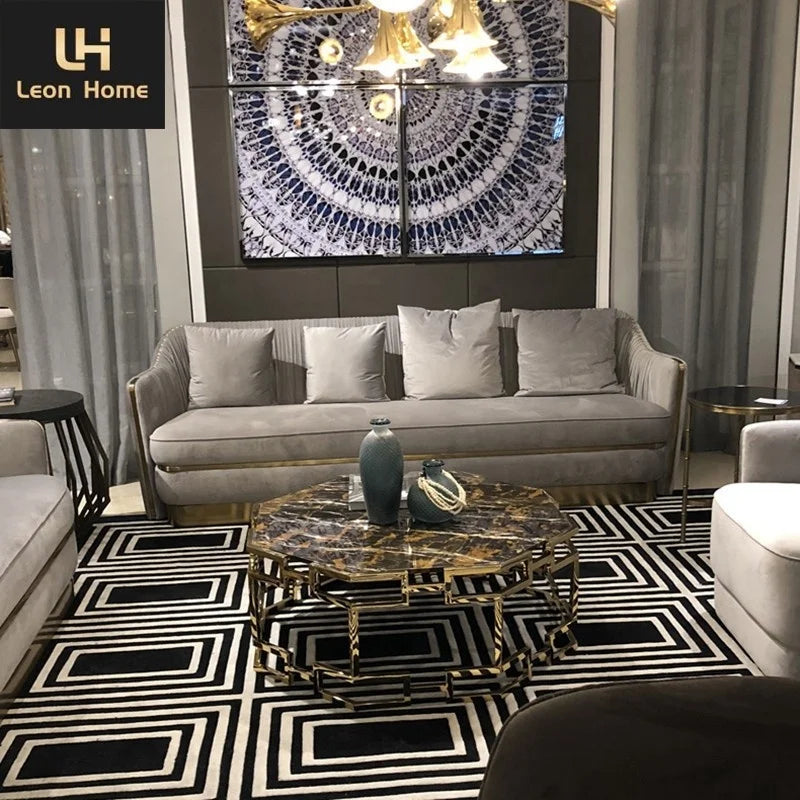 Luxury Italian Velvet Sofa Set – High-End 3-Seater with Gold Accents