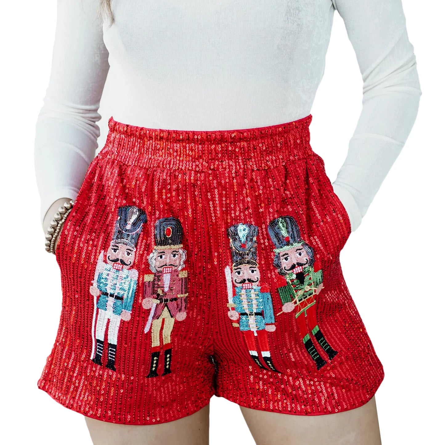 Women’s Glittery Sequin High-Waist Skirt – Shiny Unicorn Print Party Skirt with Pockets