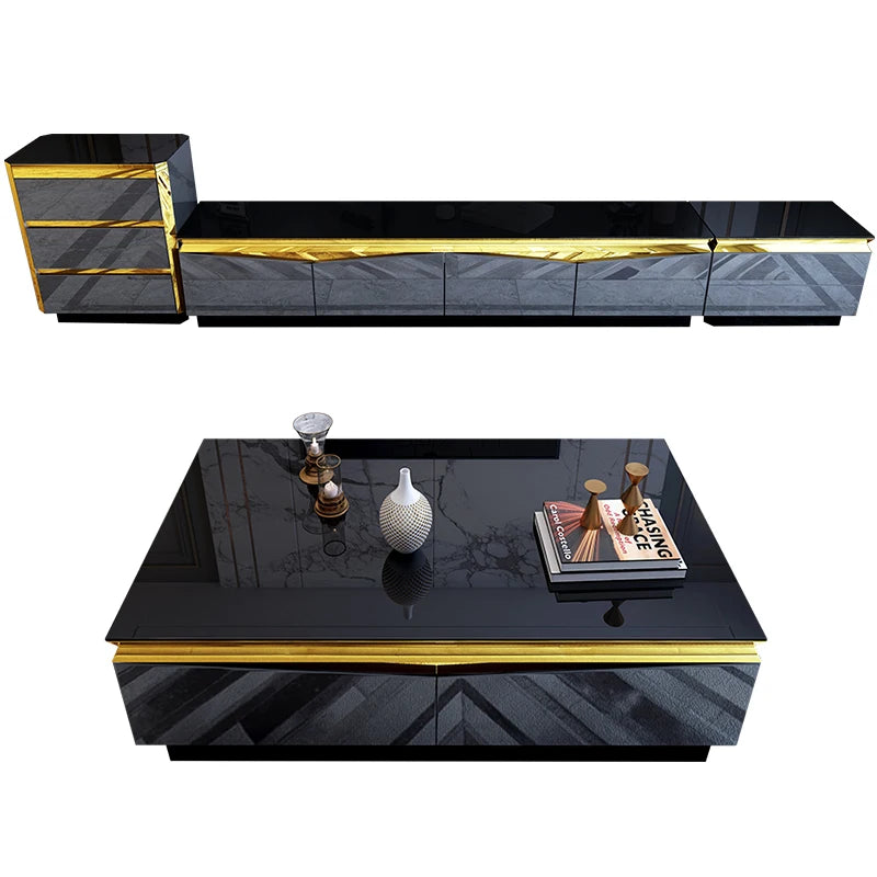 Modern TV Stand & Coffee Table Set – Gold Stainless Steel Luxury Living Room Furniture