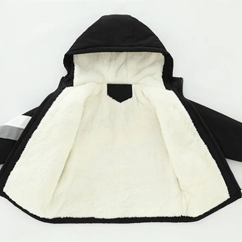 Boys’ Cotton Winter Coat – Plus Velvet Thickened Warm Christmas Overcoat with Zipper