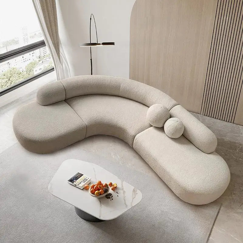 Modern Curved Bouclé Sofa Set – Luxurious Semi-Circular White Sofa for Stylish Living Spaces