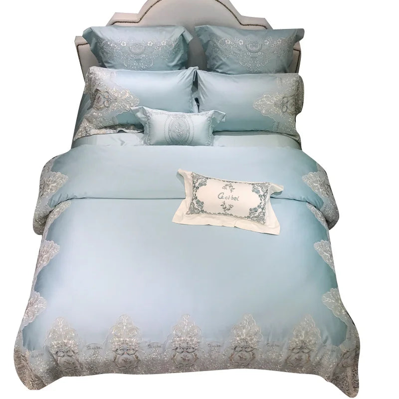 High Precision Brocade Cotton Luxury Princess Wedding lace Bedding Set Bed Sheets High-end Duvet Cover Set for Wedding Gift