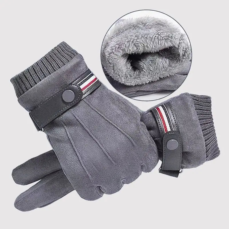 Velvet-Lined Suede Cycling Gloves — Windproof Touchscreen Winter Driving Gloves for Men — view 9 of gloves