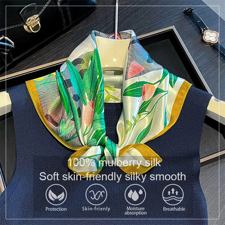 Silk Scarf 2026 Mulberry Silk 53×53cm — Skin-Friendly Luxury Small Square Pashmina Bandana — view 1 of scarves & wraps