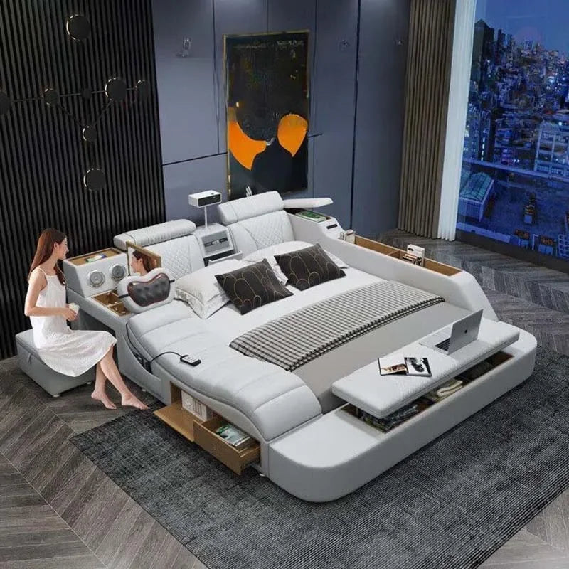 Luxury Leather Smart Bed – Multifunctional Comfort with Bluetooth & Massage