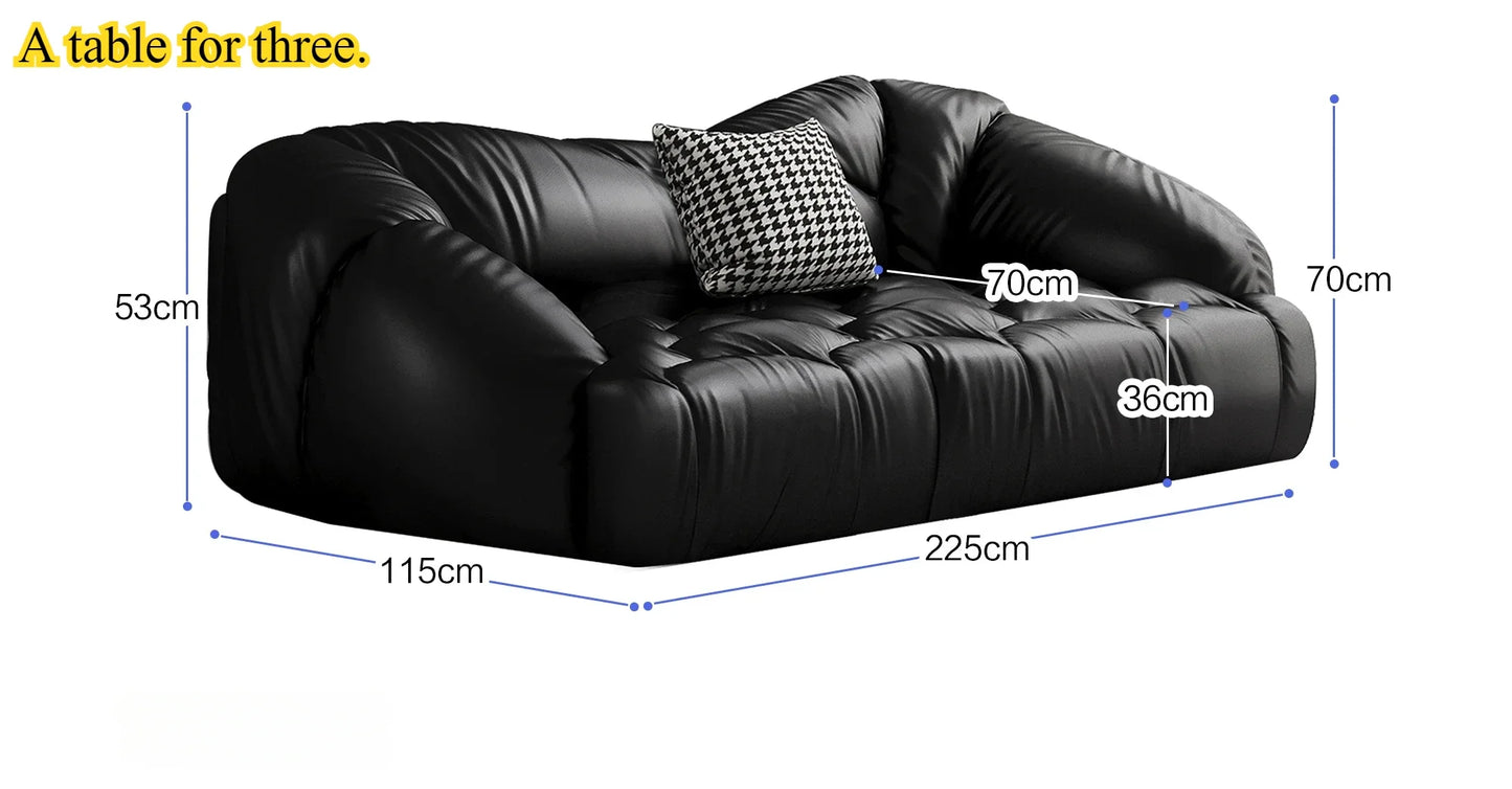 Luxury Black Italian Leather Sofa – Designer Modern Living Room Furniture