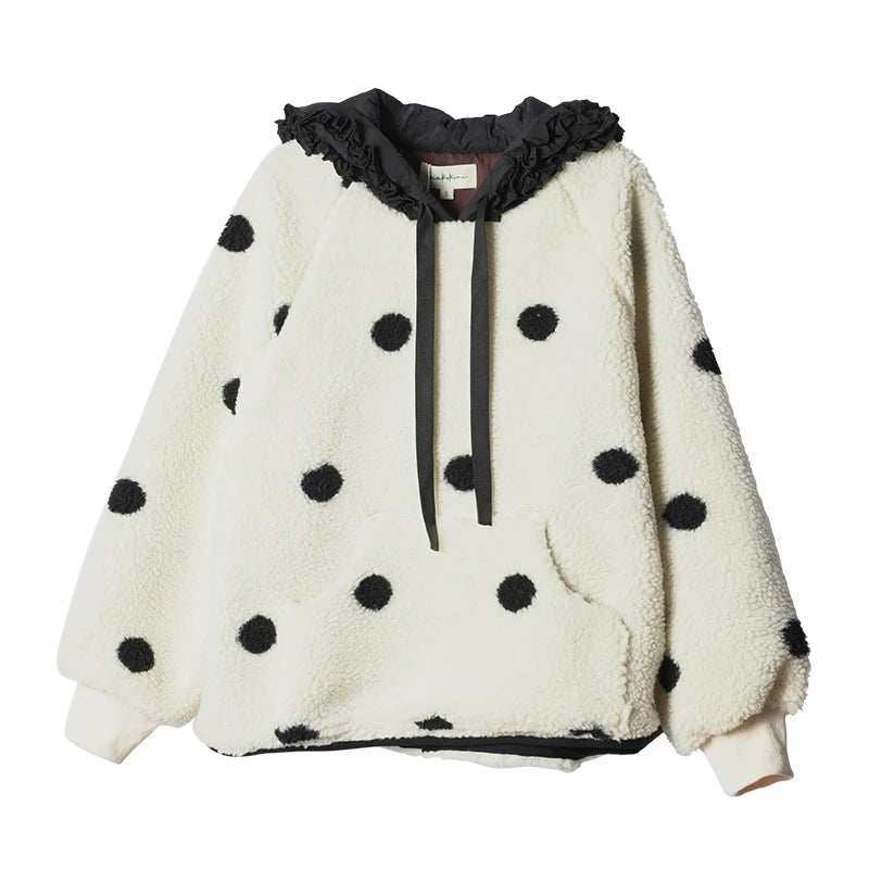 Original Design Round Neck Pullover – Polka Dot Pocket Warm Top for Women