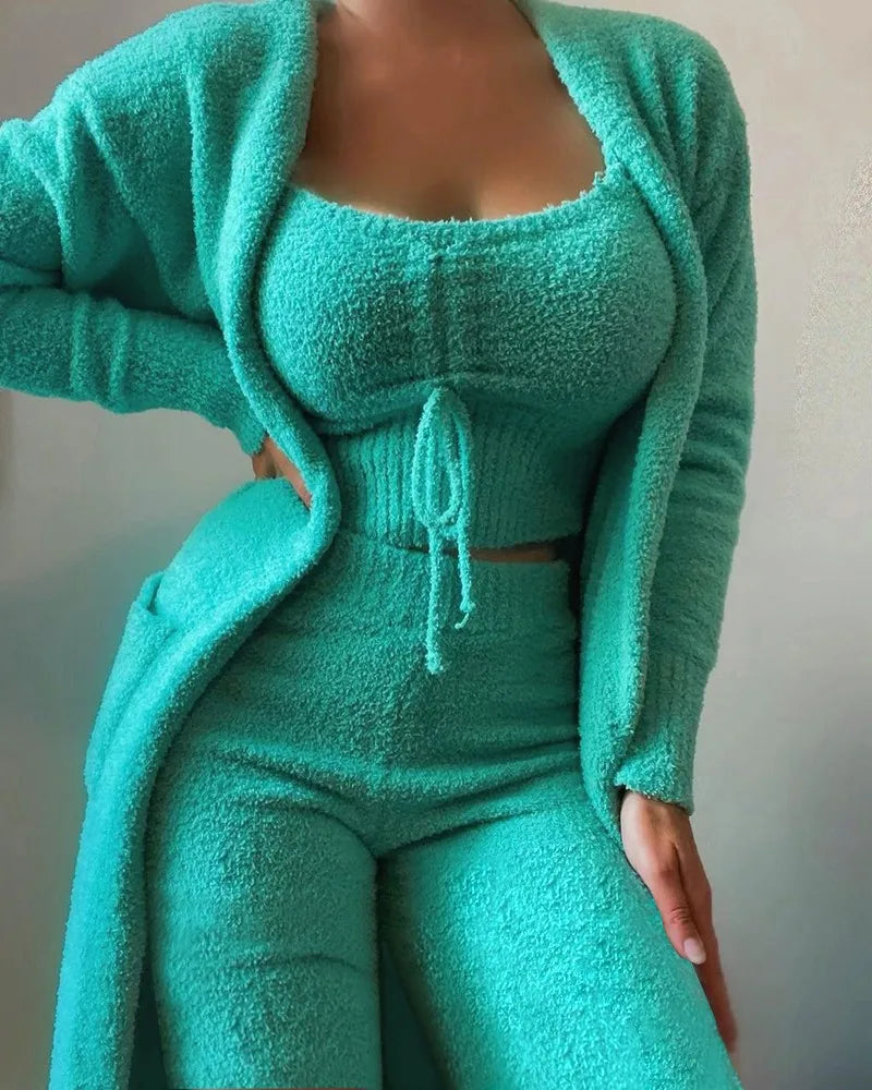 Autumn Winter New Velvet Pajamas 3 Pieces Sets For Womens Warm Soft Fleece Pyjamas Nightgown Sleepwear Homewear