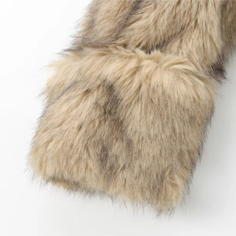 Women’s Artificial Fur Effect Hoodie – Soft Vintage Loose Pullover for Autumn