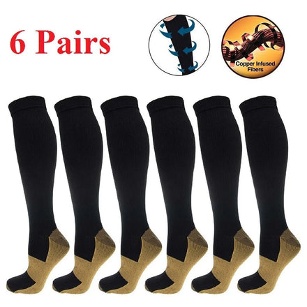 6-Pair Copper Compression Socks Bundle — 20–30 mmHg Graduated Pair Set