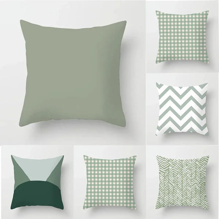 Fresh Green Geometric Cushion Cover — Polyester Pillowcase for Living Room & Bedroom — view 1 of cushion covers & pillow cases