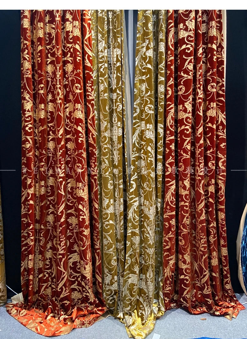 Custom luxury velvet bronzing American retro living room bedroom red thick cloth valance blackout curtain tulle drape C1993