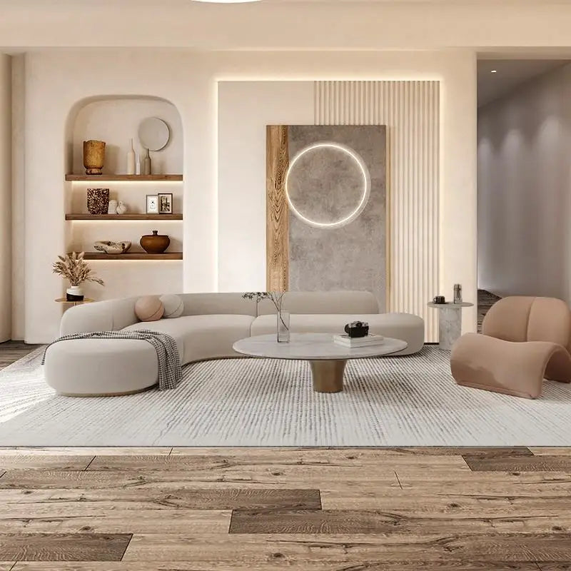 Modern Curved Bouclé Sofa Set – Luxurious Semi-Circular White Sofa for Stylish Living Spaces