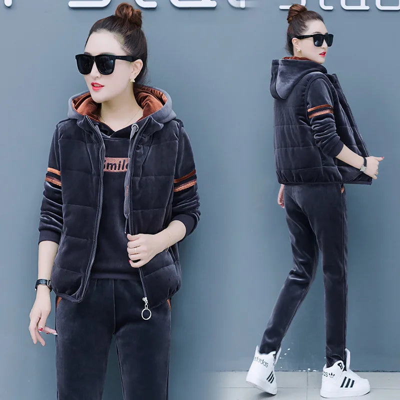 Women's Thick Velour Sportswear Tracksuit (3-Piece Set)