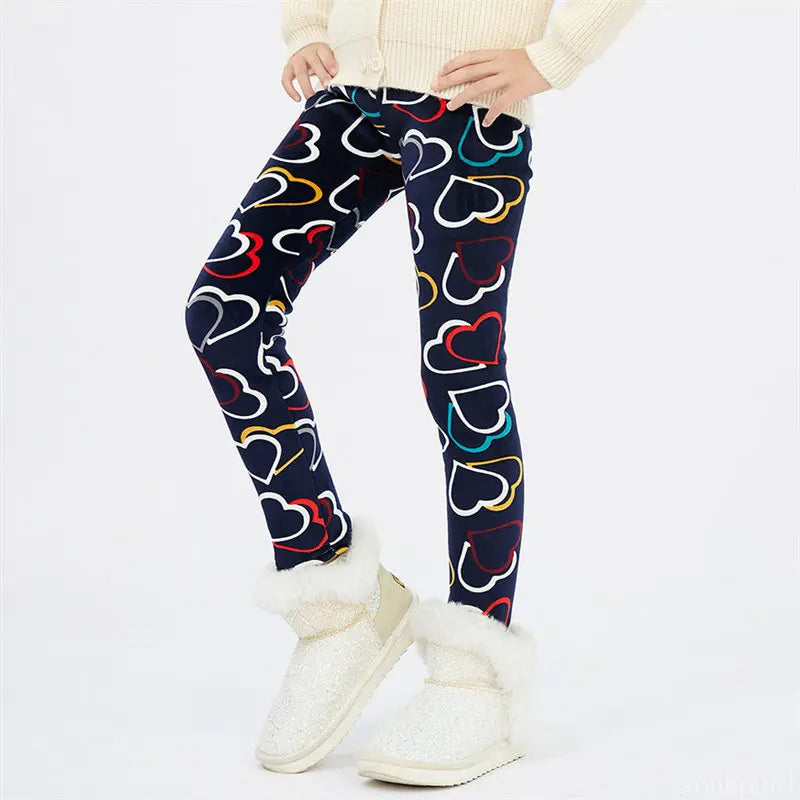 4-13Y Girls’ Warm Velvet Star Print Leggings – Cozy Trousers for Autumn & Winter
