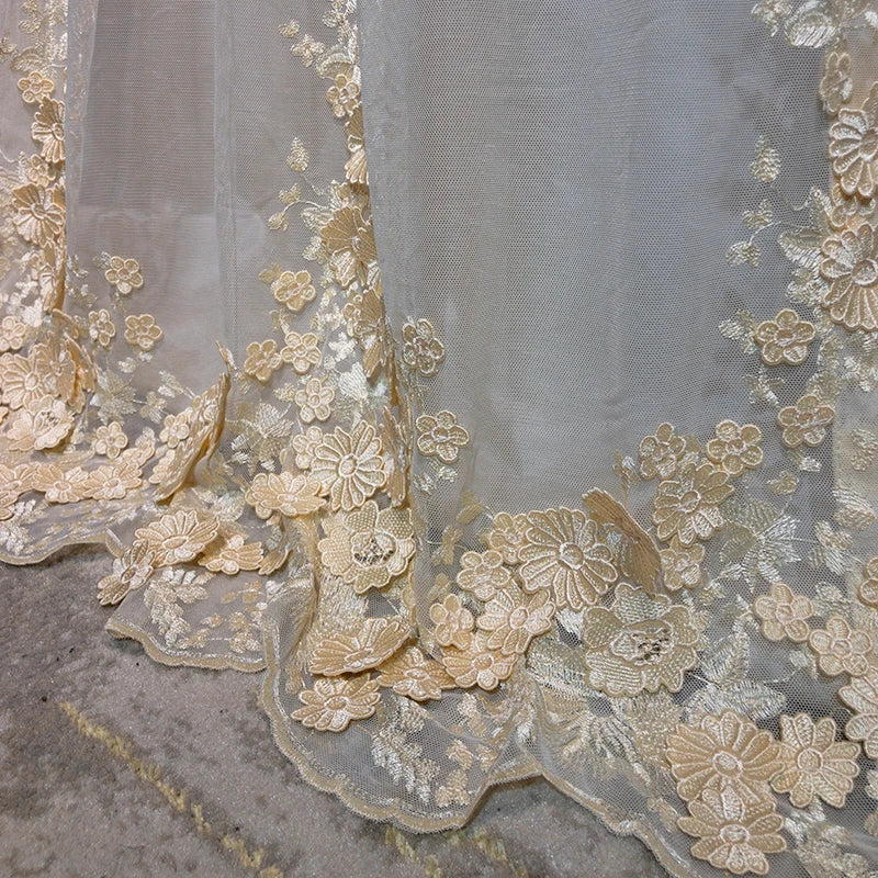 European Embroider Luxury White Tulle Sheer Curtains for Living Room Dining Bedroom Heavy Mbroidery Flowers Lace Cortinas Window