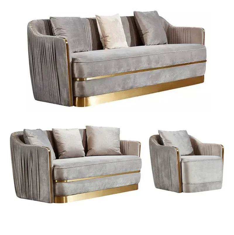 Luxury Italian Velvet Sofa Set – High-End 3-Seater with Gold Accents