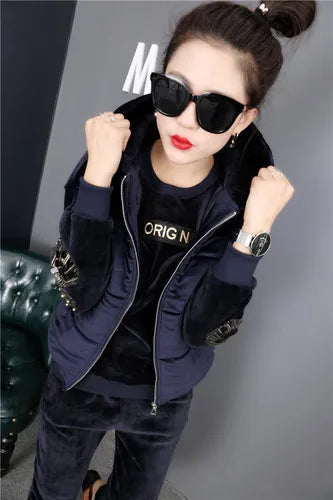 Women's Thick Velour Sportswear Tracksuit (3-Piece Set)