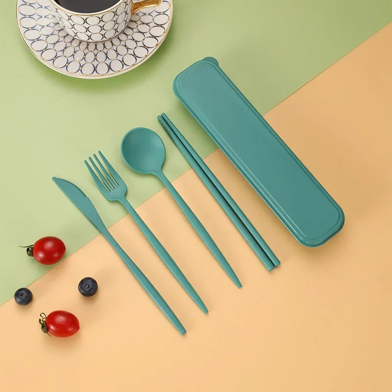 Wheat Straw Portable Cutlery Set — 4-Piece Reusable Chopstick, Fork, Knife & Spoon — view 13 of dining & tableware